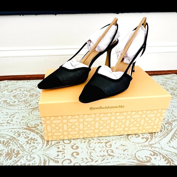 NWT & Box!  Jewel Badgley Mischka Tammy Mesh Pointed Toe Slingback, Black, 8.5 - Picture 3 of 9